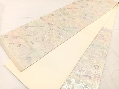 平和屋着物◎六通柄袋帯　唐織　花喰鳥　銀糸　正絹　逸品　BAAX2228hv