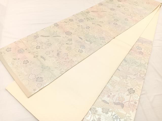平和屋着物◎六通柄袋帯　唐織　花喰鳥　銀糸　正絹　逸品　BAAX2228hv