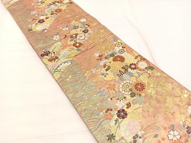 平和屋着物◎六通柄袋帯 唐織 花集の雲取紋 金銀糸 正絹 逸品 BAAX2231hv