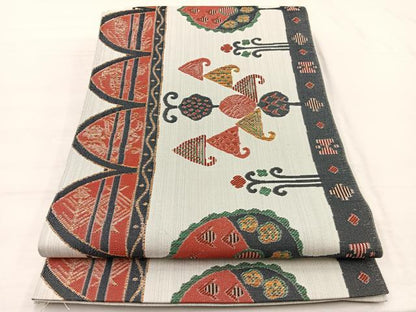平和屋着物◎六通柄　本袋帯　石摺唐糸　樹木文　正絹　逸品　BAAX2233hv