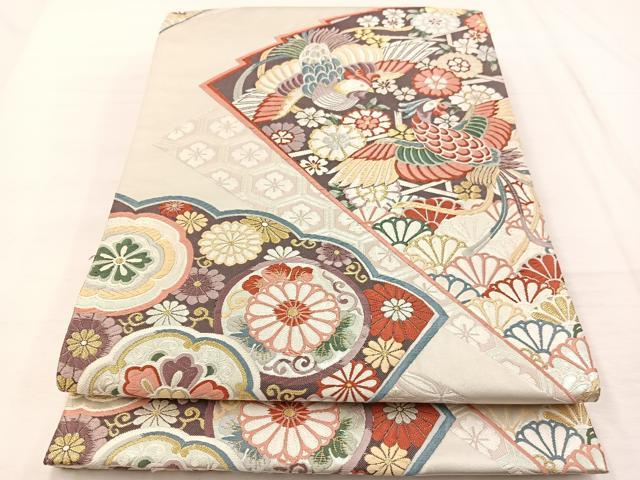 平和屋着物◎六通柄袋帯 唐織 鳳凰檜扇花文 金銀糸 正絹 逸品 BAAX2234hv