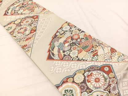 平和屋着物◎六通柄袋帯 唐織 鳳凰檜扇花文 金銀糸 正絹 逸品 BAAX2234hv