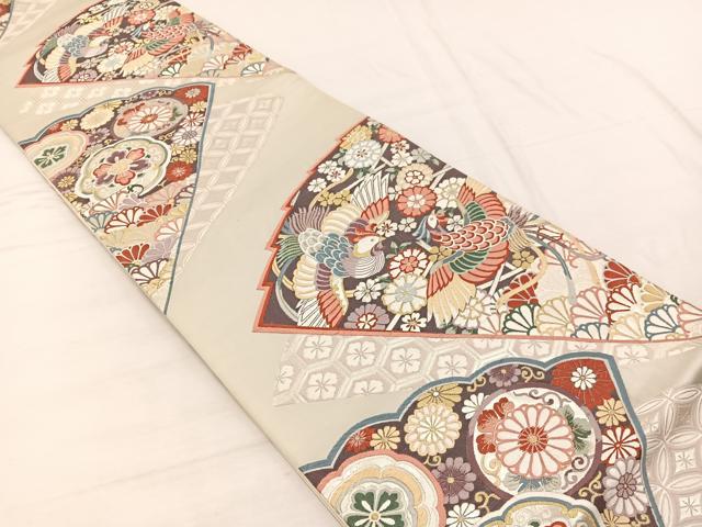 平和屋着物◎六通柄袋帯 唐織 鳳凰檜扇花文 金銀糸 正絹 逸品 BAAX2234hv