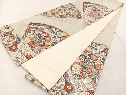 平和屋着物◎六通柄袋帯 唐織 鳳凰檜扇花文 金銀糸 正絹 逸品 BAAX2234hv