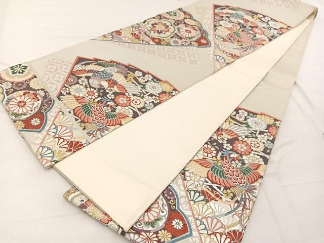 平和屋着物◎六通柄袋帯 唐織 鳳凰檜扇花文 金銀糸 正絹 逸品 BAAX2234hv