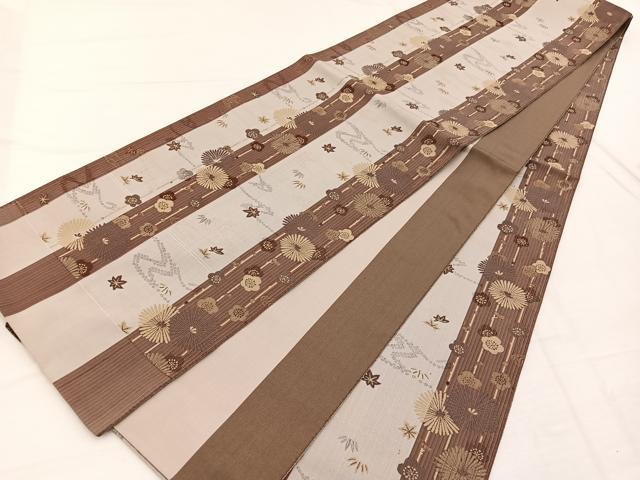 平和屋着物◎西陣 全通柄袋帯 竜田川松梅文 金糸 正絹 逸品 未使用 BAAX2238hv
