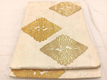平和屋着物◎六通柄袋帯　唐織　枝垂れ桜双鶴文　金銀糸　正絹　逸品　BAAX2261hv