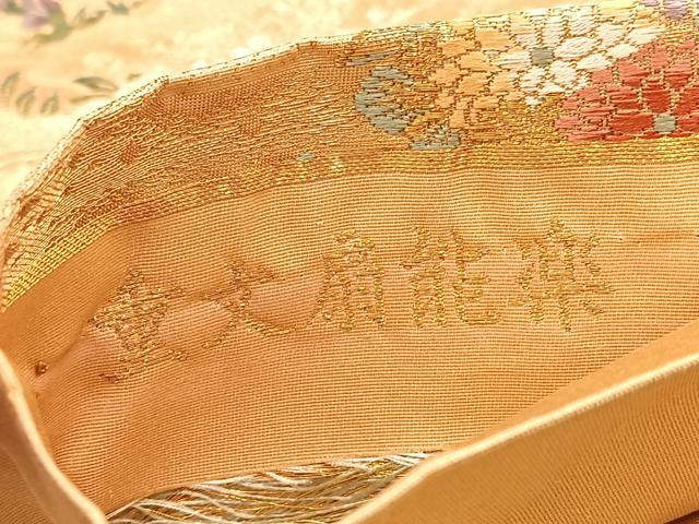 平和屋着物▼六通柄袋帯　唐織　重文扇能楽　金糸　正絹　逸品　BAAX2277hv