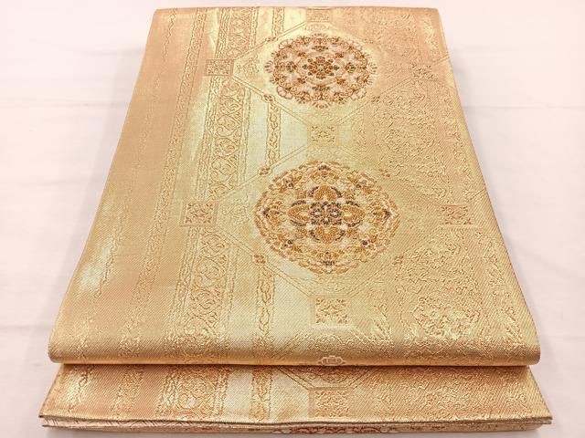 平和屋着物▼佐賀錦　六通柄袋帯　宝相華菱天井文　金糸　正絹　逸品　BAAX2281hv