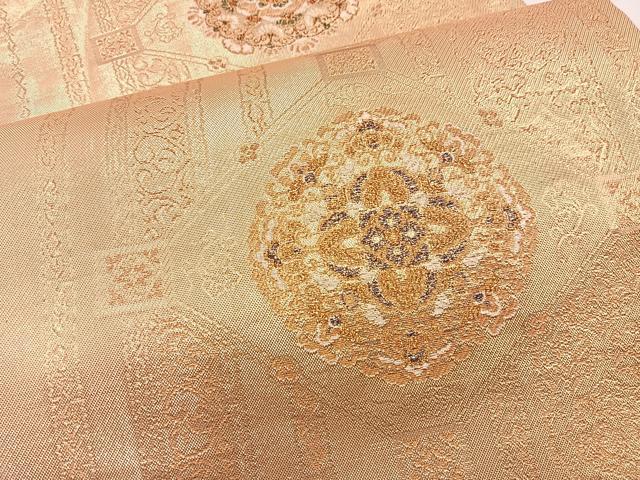 平和屋着物▼佐賀錦　六通柄袋帯　宝相華菱天井文　金糸　正絹　逸品　BAAX2281hv