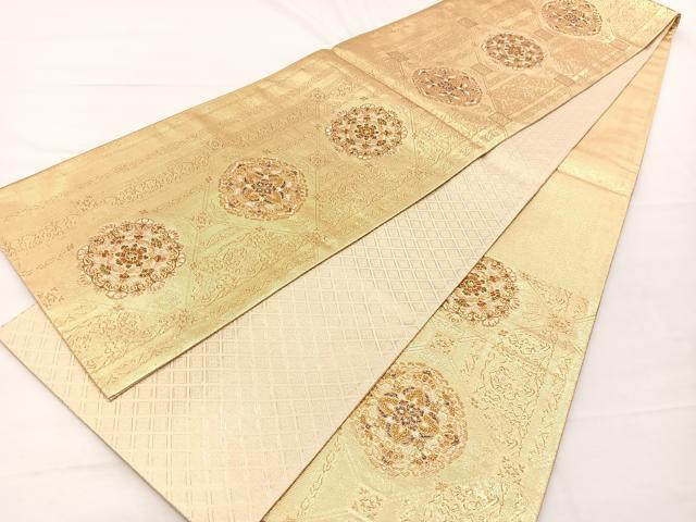 平和屋着物▼佐賀錦　六通柄袋帯　宝相華菱天井文　金糸　正絹　逸品　BAAX2281hv
