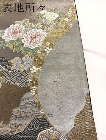 平和屋着物▼六通柄袋帯　唐織　琳派花流水文　金銀糸　引箔　正絹　逸品　BAAX2282hv
