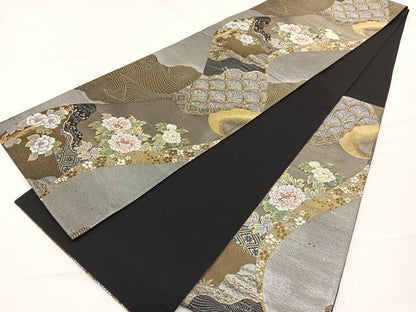 平和屋着物▼六通柄袋帯　唐織　琳派花流水文　金銀糸　引箔　正絹　逸品　BAAX2282hv