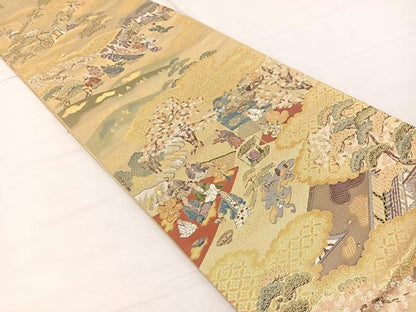 平和屋着物▼六通柄袋帯　唐織　人物風景文　金糸　正絹　逸品　BAAX2285hv