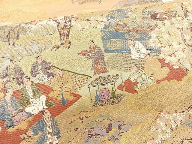 平和屋着物▼六通柄袋帯　唐織　人物風景文　金糸　正絹　逸品　BAAX2285hv