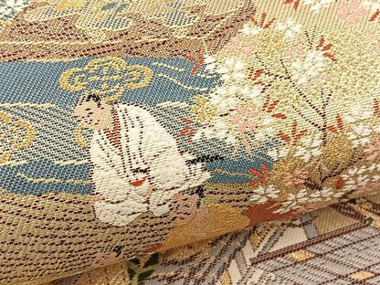 平和屋着物▼六通柄袋帯　唐織　人物風景文　金糸　正絹　逸品　BAAX2285hv
