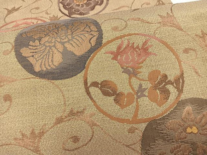 平和屋着物▼六通柄袋帯 すくい織 花唐草丸文 金糸 正絹 逸品 BAAX2302hv