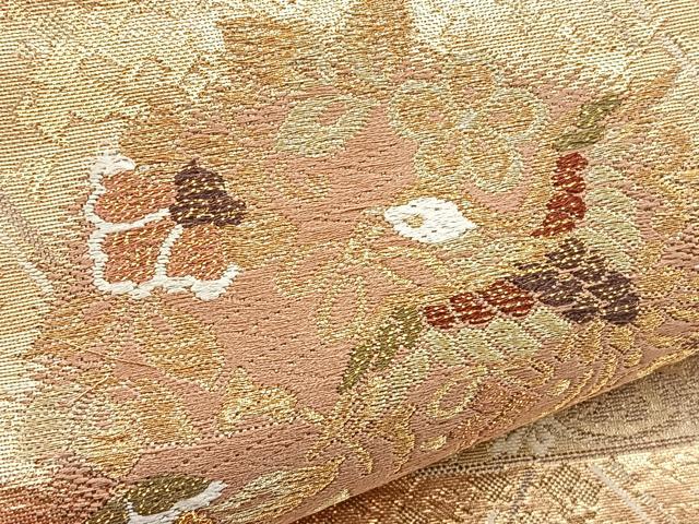 平和屋着物▼六通柄袋帯 正倉院花喰い鳳凰文 金糸 正絹 逸品 BAAX2303hv