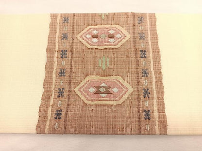 平和屋着物▽つけ帯　スリーシーズン　春夏秋　紬地　すくい織　横段文　銀糸　正絹　逸品　BAAX2319hv