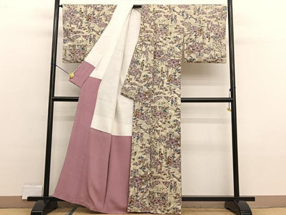 平和屋着物■上質な小紋　型染め　人物風景文　お召縮緬　正絹　逸品　BAAX2322hv