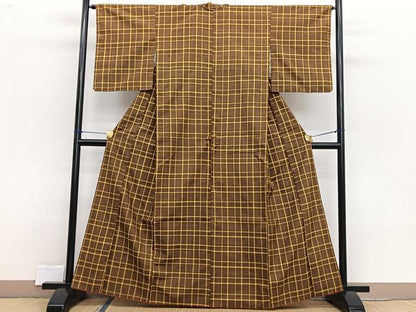 平和屋着物■上質な紬 格子柄 正絹 逸品 BAAX2323hv