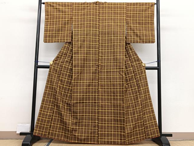 平和屋着物■上質な紬 格子柄 正絹 逸品 BAAX2323hv