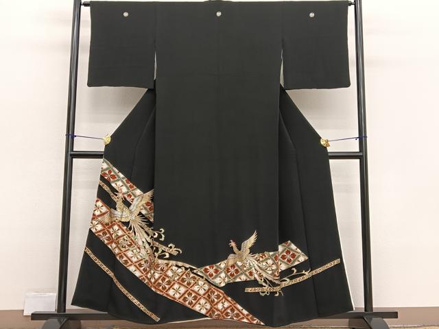 平和屋着物■豪華黒留袖 鳳凰花菱文 金銀彩 正絹 逸品 BAAX2324hv