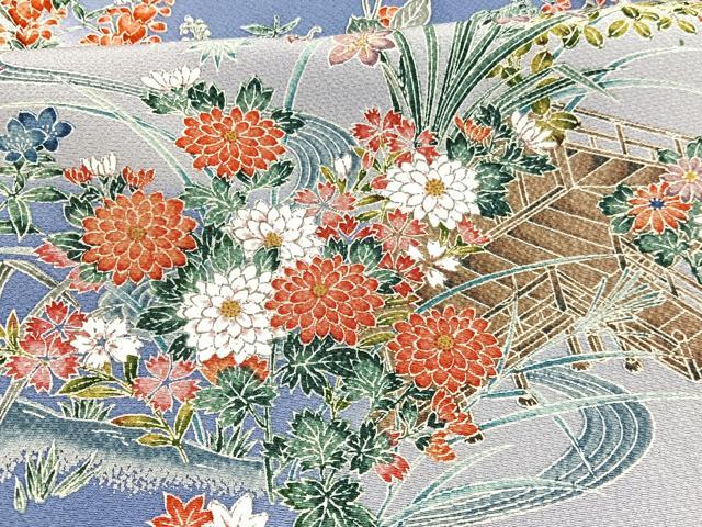 平和屋着物■訪問着 流水花文 暈し染め 金彩 正絹 逸品 BAAX2326hv