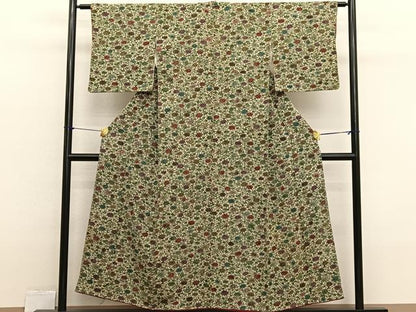 平和屋着物■上質な小紋 型染め 更紗花唐草文 正絹 逸品 BAAX2333hv