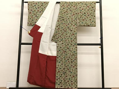 平和屋着物■上質な小紋 型染め 更紗花唐草文 正絹 逸品 BAAX2333hv