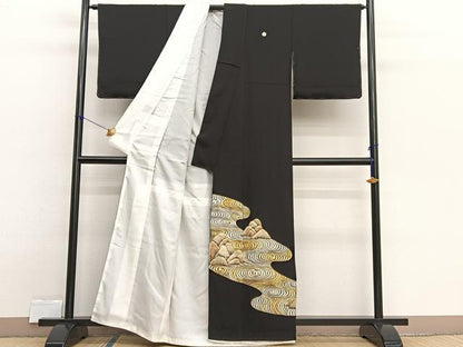 平和屋着物■豪華黒留袖　総刺繍　流水文　金銀糸　正絹　逸品　BAAX2350hv