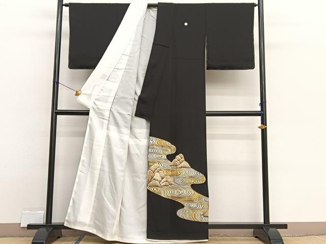 平和屋着物■豪華黒留袖　総刺繍　流水文　金銀糸　正絹　逸品　BAAX2350hv