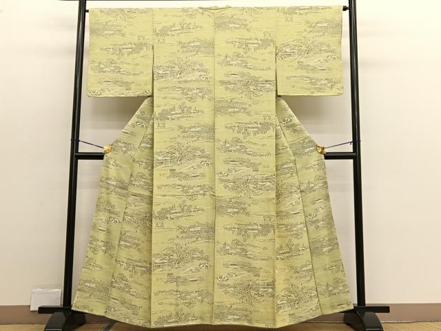 平和屋着物■上質な小紋　手描き　風景文　暈し染め　正絹　逸品　BAAX2362hv