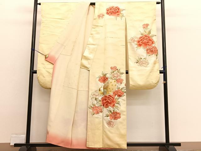 平和屋着物■豪華振袖　総刺繍　駒刺繍　孔雀牡丹花文　暈し染め　金銀糸　正絹　逸品　BAAX2365hv