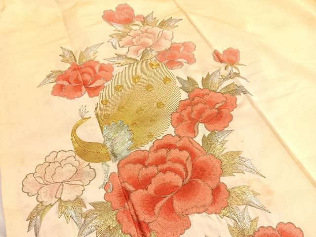 平和屋着物■豪華振袖　総刺繍　駒刺繍　孔雀牡丹花文　暈し染め　金銀糸　正絹　逸品　BAAX2365hv