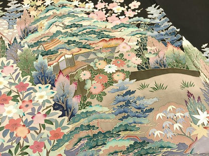 平和屋着物■豪華黒留袖　友禅　作家物　御所解松竹梅　正絹　逸品　BAAX2387hv