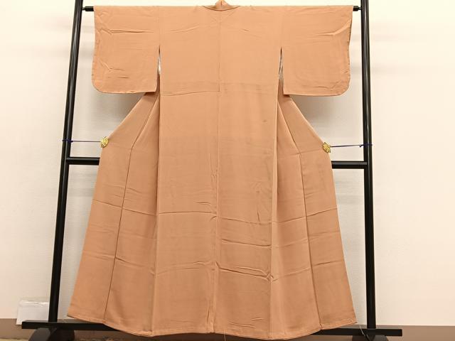 平和屋着物■上質な色無地　小麦色　鬼しぼ縮緬　正絹　逸品　未使用　BAAX2394hv