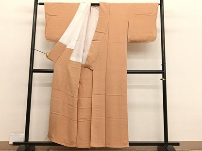 平和屋着物■上質な色無地　小麦色　鬼しぼ縮緬　正絹　逸品　未使用　BAAX2394hv