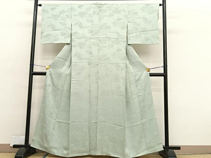 平和屋着物■上質な色無地　エ霞扇面地紋　柳鼠色　正絹　逸品　BAAX2395hv