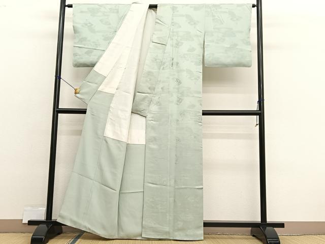 平和屋着物■上質な色無地　エ霞扇面地紋　柳鼠色　正絹　逸品　BAAX2395hv