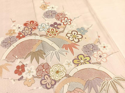 平和屋着物■訪問着　駒刺繍　笹梅文　金彩　正絹　逸品　BAAX2399hv