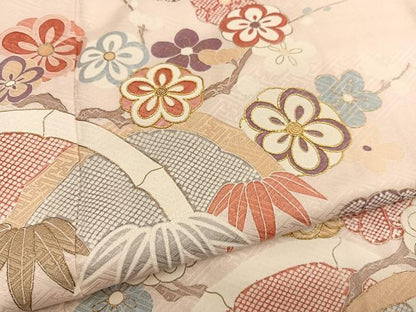 平和屋着物■訪問着　駒刺繍　笹梅文　金彩　正絹　逸品　BAAX2399hv
