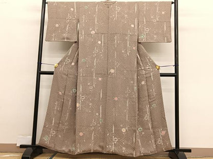 平和屋着物■上質な小紋　ふくれ織　枝花文　正絹　逸品　BAAX2400hv