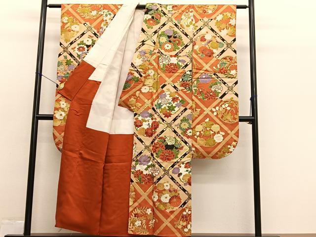 平和屋着物■豪華振袖　駒刺繍　菱天井花丸文　金彩　金通し地　正絹　逸品　BAAX2405hv