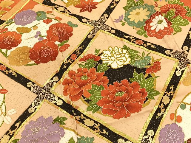 平和屋着物■豪華振袖　駒刺繍　菱天井花丸文　金彩　金通し地　正絹　逸品　BAAX2405hv