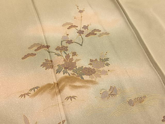 平和屋着物■訪問着　鴛鴦花文　暈し染め　金彩　正絹　逸品　BAAX2415hv