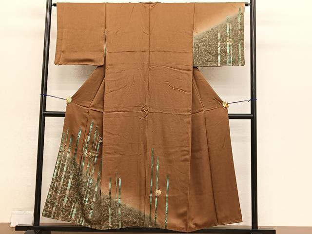 平和屋着物■訪問着　駒刺繍　木賊花唐草文　暈し染め　金彩　正絹　逸品　BAAX2418hv