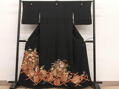 平和屋着物■豪華黒留袖　花籠文　金彩　正絹　逸品　BAAX2431hv
