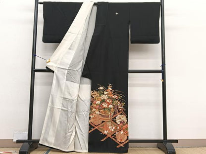 平和屋着物■豪華黒留袖　花籠文　金彩　正絹　逸品　BAAX2431hv