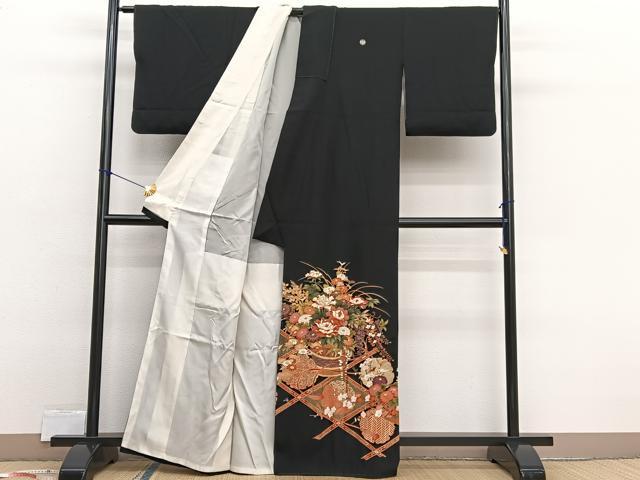 平和屋着物■豪華黒留袖　花籠文　金彩　正絹　逸品　BAAX2431hv